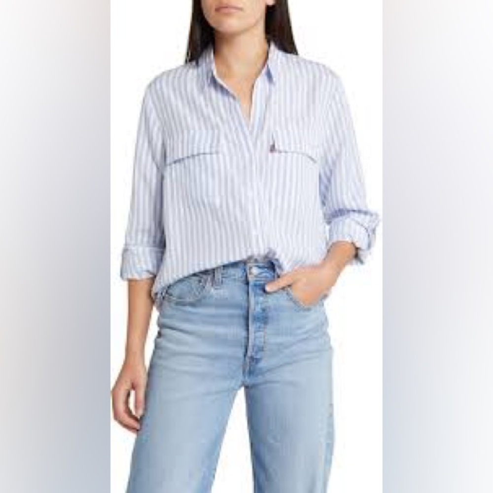 Levi’s Stripe Doreen Women’s Utility Shirt Blue & White Size Small